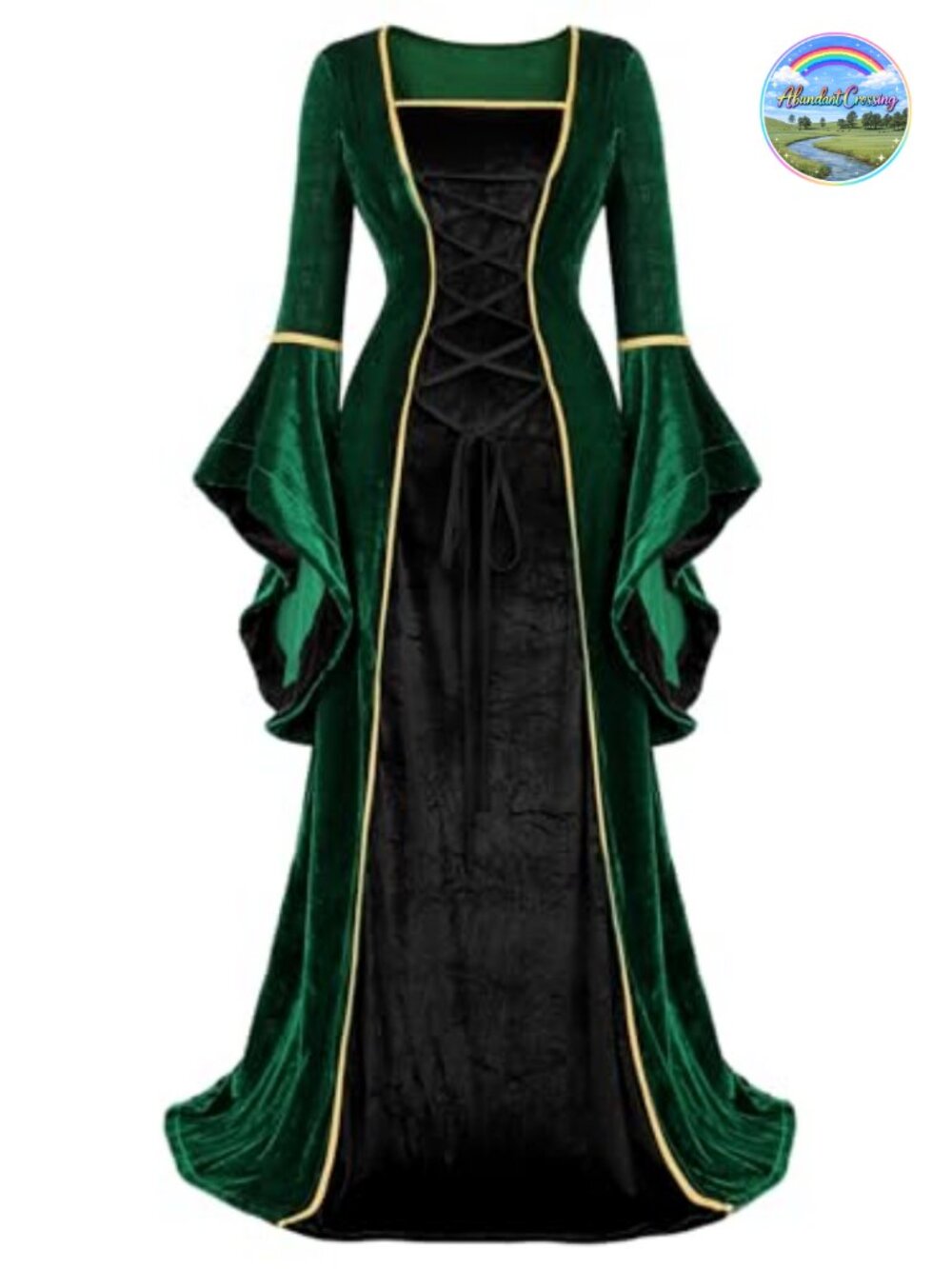 Renaissance Velvet Costume Dress Women Medieval Bell Sleeve Gown